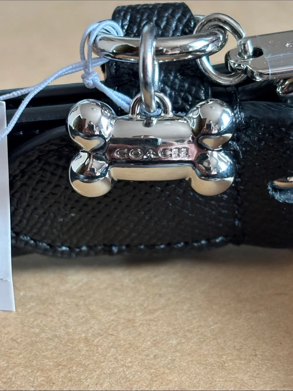 Coach Black Leather Dog Collar with Silver-Tone Logo Charms